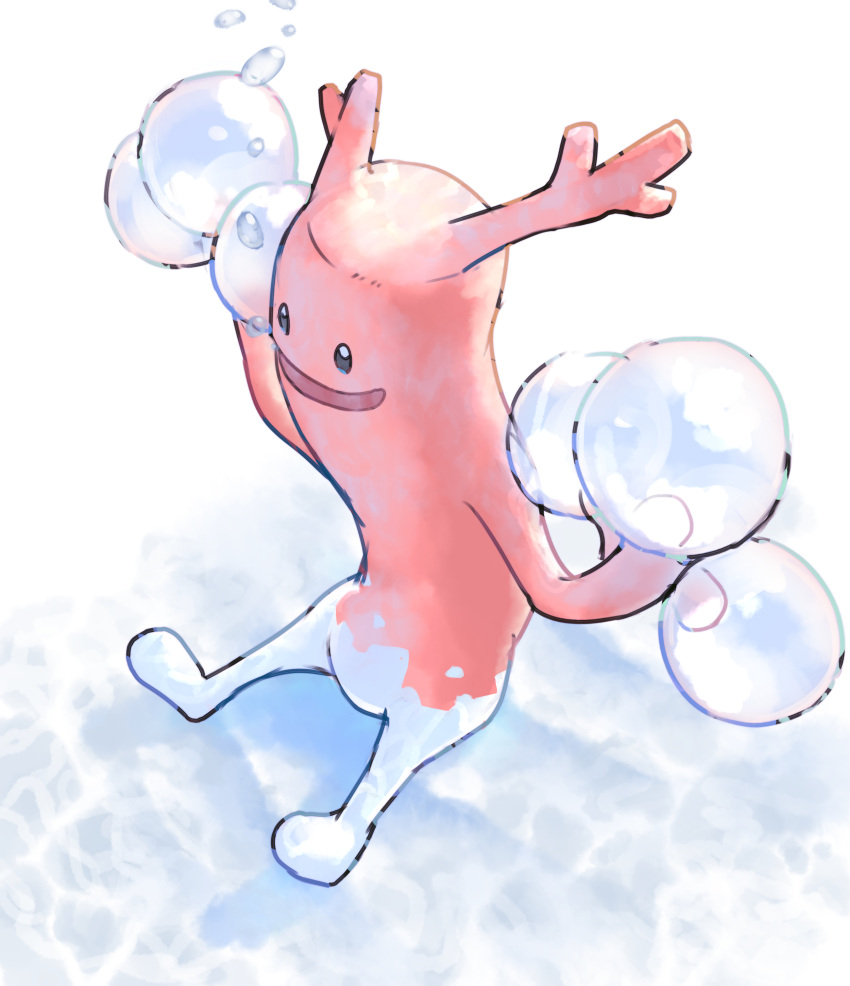 :d absurdres black_eyes commentary_request corsola full_body fusion happy highres horns no_humans open_mouth p!k@ru pokemon pokemon_(creature) smile solo sudowoodo white_background