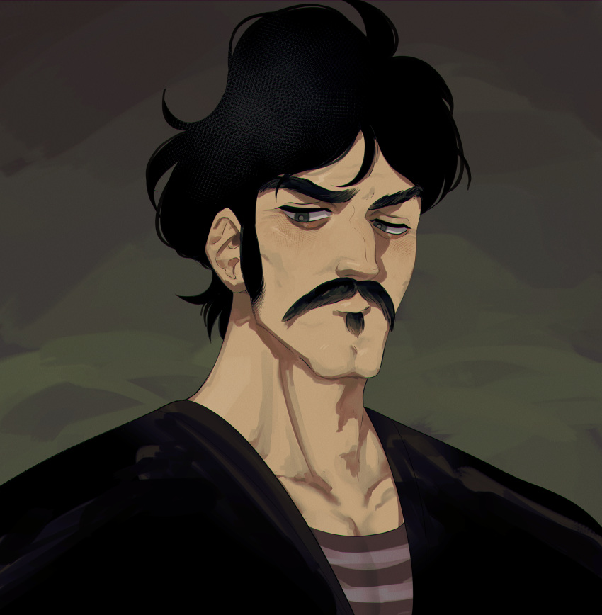 1boy absurdres bebinn black_eyes black_hair cleft_chin facial_hair gradient_background highres looking_at_viewer male_focus mustache ousama_ranking portrait scepterno short_hair sideburns soul_patch upper_body