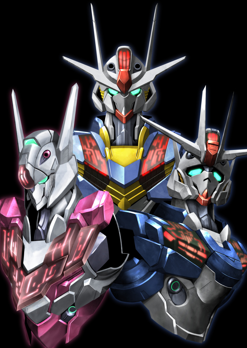 absurdres black_background commentary_request cropped_torso english_commentary green_eyes gundam gundam_aerial gundam_aerial_rebuild gundam_lfrith gundam_suisei_no_majo hayatefseiei highres looking_at_viewer mecha mixed-language_commentary mobile_suit no_humans robot science_fiction simple_background upper_body v-fin