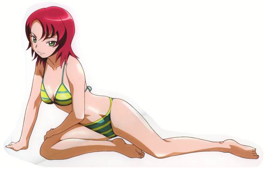 arm_support bikini green_eyes highres juliet_nao_zhang mai_hime mai_otome my-hime my-otome red_hair short_hair solo swimsuit swimsuit yuuki_nao
