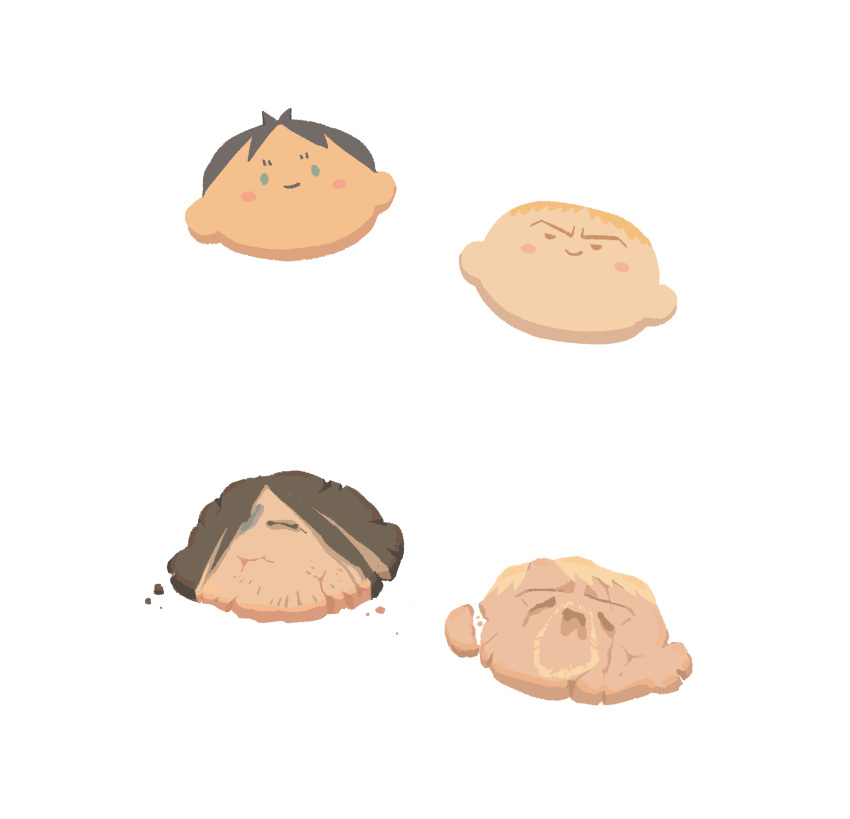 ._. absurdres before_and_after blush_stickers cookie crying eren_yeager facial_hair food foodification goatee highres male_focus no_humans reiner_braun shingeki_no_kyojin short_hair smile syabbal-i symbolism