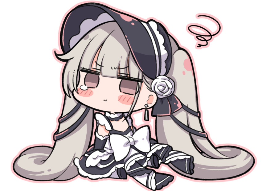 1girl :i azur_lane blunt_bangs blush_stickers chibi commentary_request full_body little_formidable_(azur_lane) looking_at_viewer nejikirio sidelocks simple_background sitting solo white_background