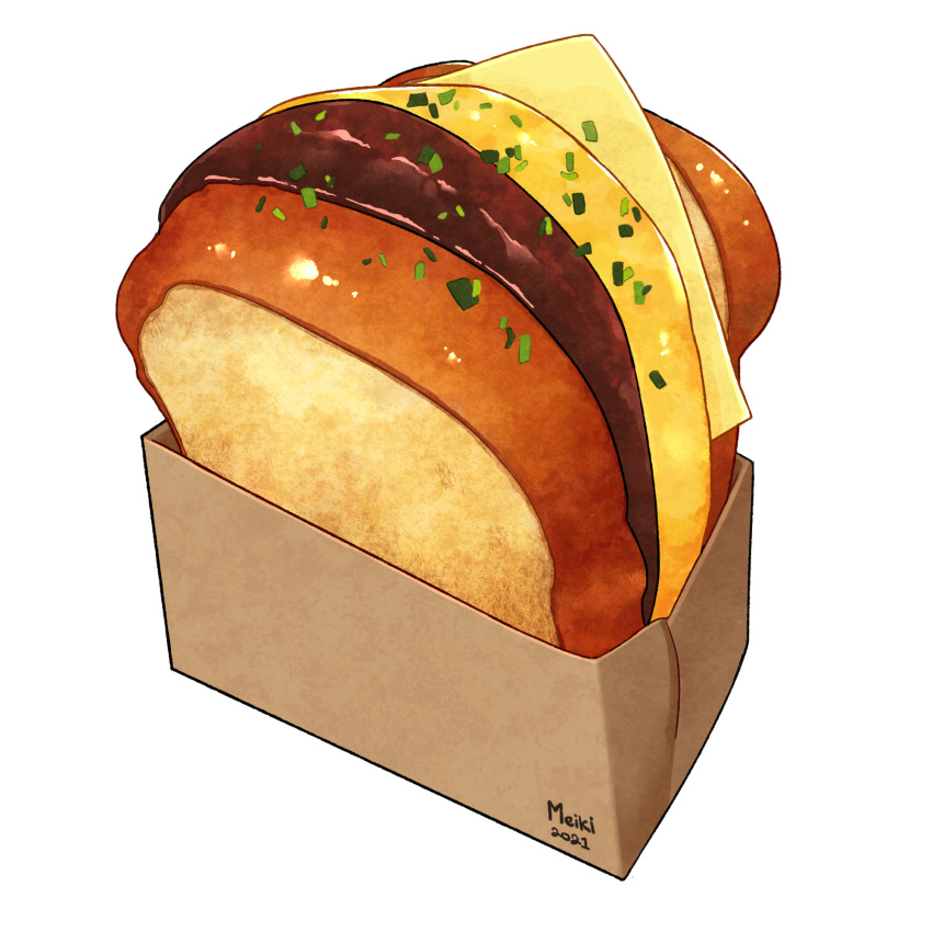 artist_name bread cheese chives commentary dated egg_(food) english_commentary food food_focus highres meat meikitefuka no_humans original realistic sandwich simple_background still_life toast white_background