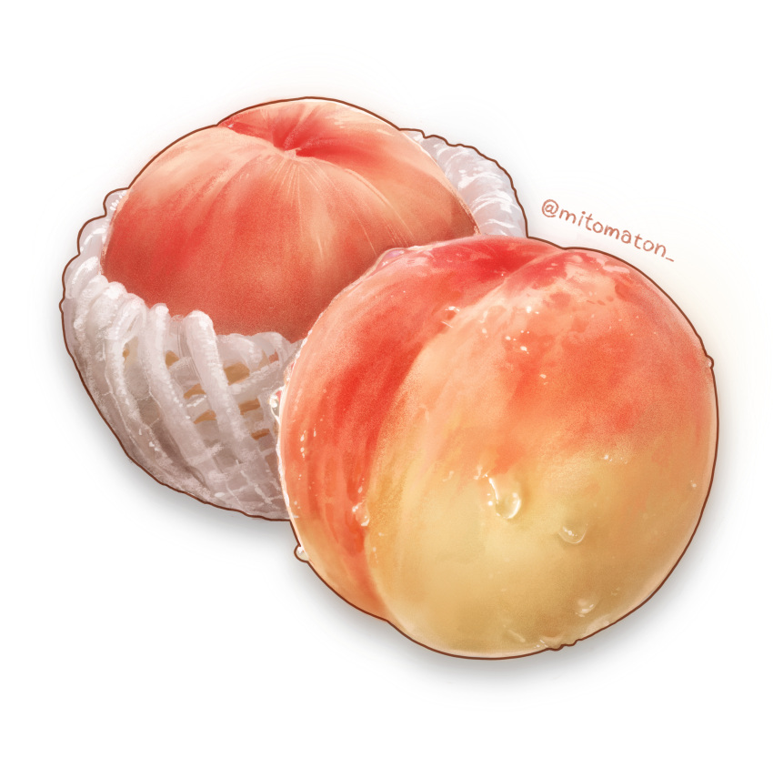 absurdres artist_name food food_focus fruit highres mitomaton no_humans original peach realistic simple_background still_life twitter_username white_background