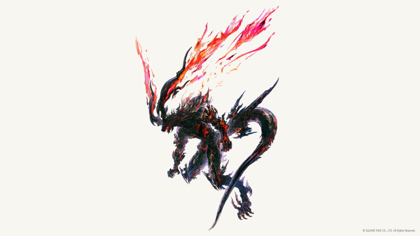 absurdres blue_eyes claws demon_horns digitigrade final_fantasy final_fantasy_xvi fire full_body glowing glowing_eyes highres horns ifrit_(final_fantasy) monster official_art simple_background square_enix tail