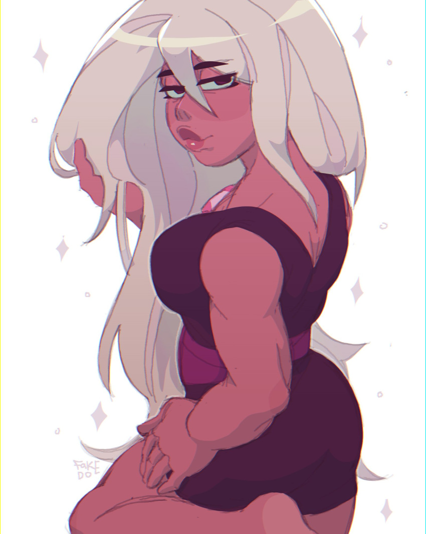 1girl barefoot breasts closed_mouth fake_doe gem gem_(steven_universe) highres hippie_rose_(steven_universe) jitome lips long_hair looking_at_viewer muscular muscular_female sketch solo sparkle steven_universe steven_universe_future
