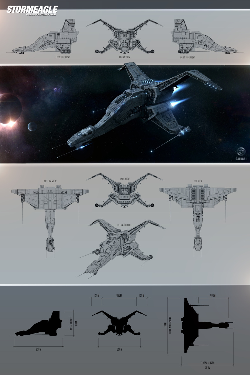 3d absurdres battleship_(eve_online) beam_cannon caldari_state_(eve_online) cannon commentary concept_art energy_cannon eve_online flying from_above from_behind from_below from_side glowing grey_theme highres laser_cannon military military_vehicle multiple_views nebula no_humans original outdoors planet plumsbuggy radio_antenna reference_sheet science_fiction sky space spacecraft star_(sky) starry_sky thrusters turret vehicle_focus