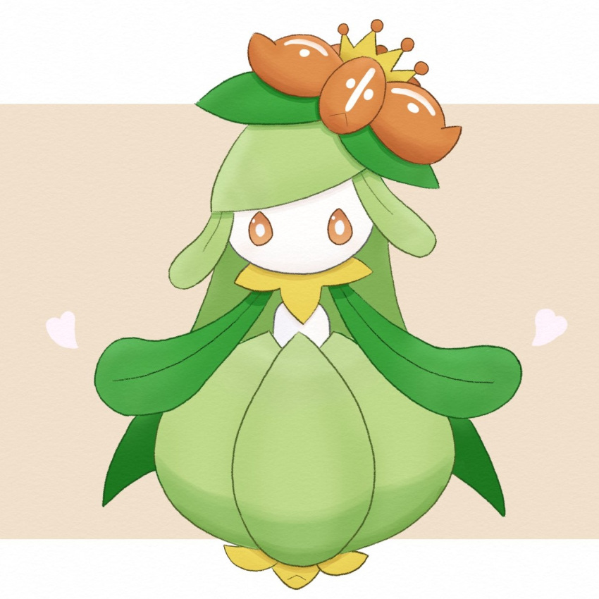 bright_pupils brown_background commentary_request flower full_body heart highres kawasemi_midori lilligant looking_at_viewer no_humans orange_eyes pokemon pokemon_(creature) solo white_pupils
