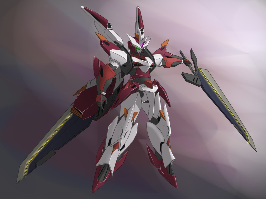 blurry blurry_background forehead_jewel glowing glowing_eye glowing_sword glowing_weapon gundam highres holding holding_sword holding_weapon master_phoenix mecha mobile_suit no_humans panoramicillusion robot science_fiction sd_gundam sd_gundam_g-generation sword v-fin weapon
