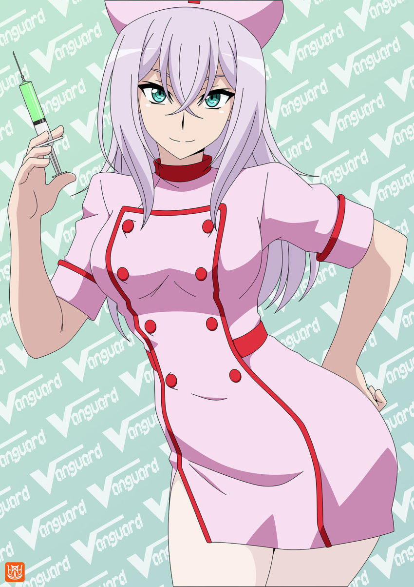 1girl atelier_gons cardfight!!_vanguard long_hair nurse smile syringe tokura_misaki
