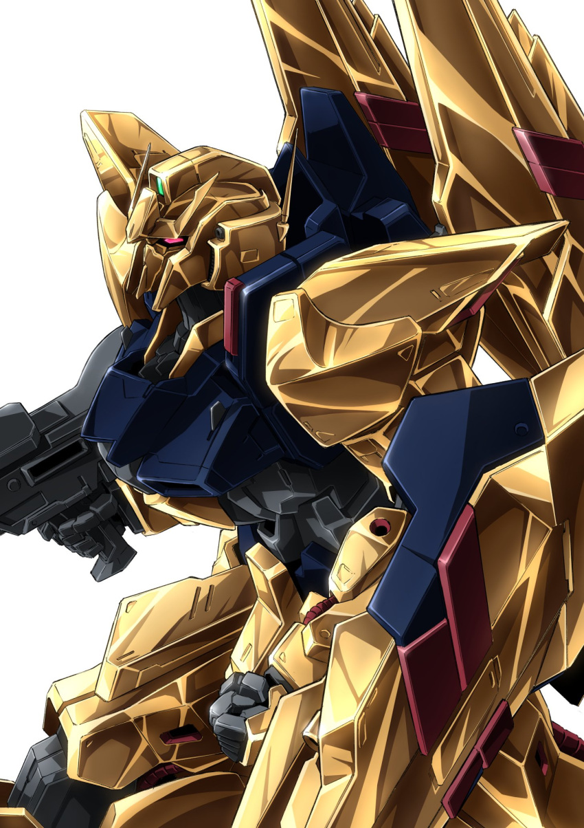 arm_shield beam_rifle clenched_hand commentary_request delta_gundam energy_gun gun gundam gundam_msv gundam_uc_the_post_war highres holding holding_gun holding_weapon kumichou_(ef65-1118-ef81-95) looking_ahead mecha mobile_suit no_humans partial_commentary red_eyes robot science_fiction simple_background solo v-fin weapon white_background