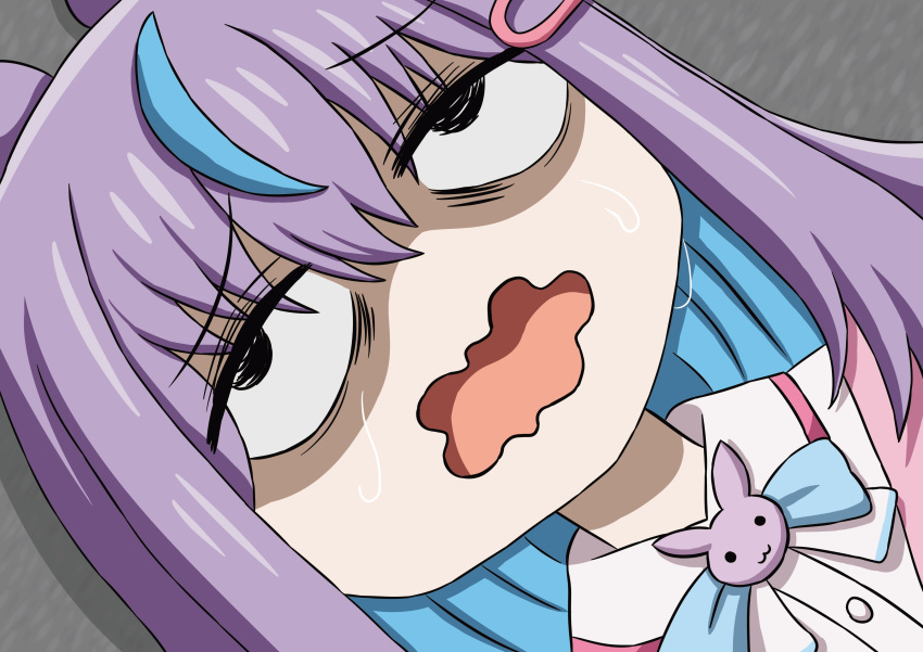 1girl 2023 black_eyes demosense hair_clip hyogayome indie_virtual_youtuber kangaroo light_skinned_female meme open_mouth purple_hair virtual_youtuber