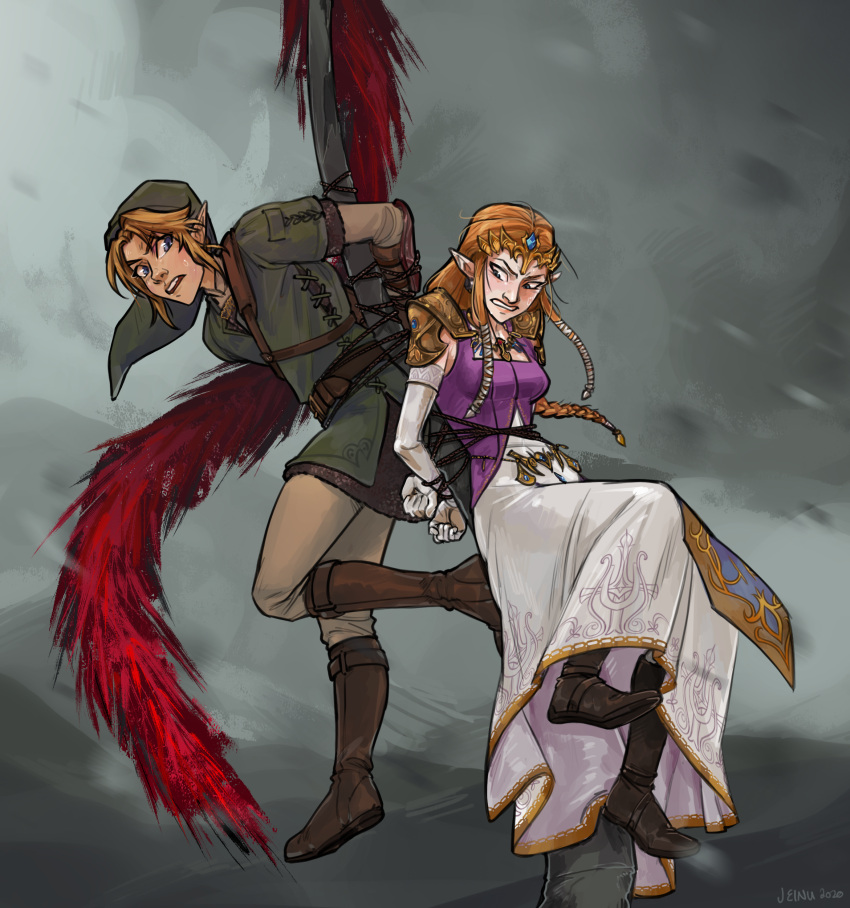 absurdres arms_behind_back boots bound captured clenched_teeth defeat dress highres jeinu legend link non-web_source of open open_mouth princess princess_zelda sweat teeth the the_legend_of_zelda the_legend_of_zelda:_twilight_princess tied_up_(nonsexual) tunic