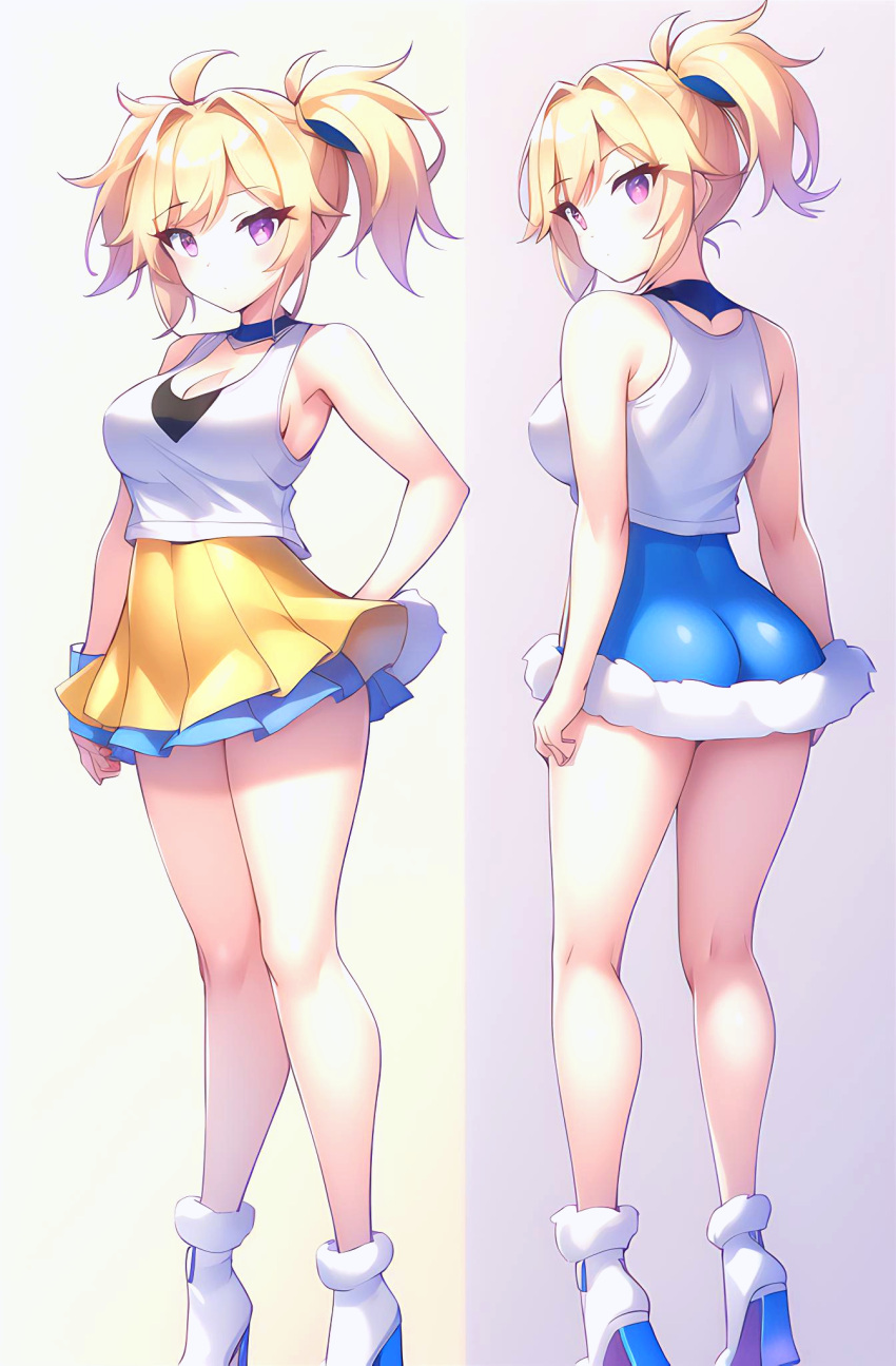 2girls ai-generated ass blonde_hair breasts full_body highres medium_breasts multiple_girls non-web_source siblings twins violet_eyes