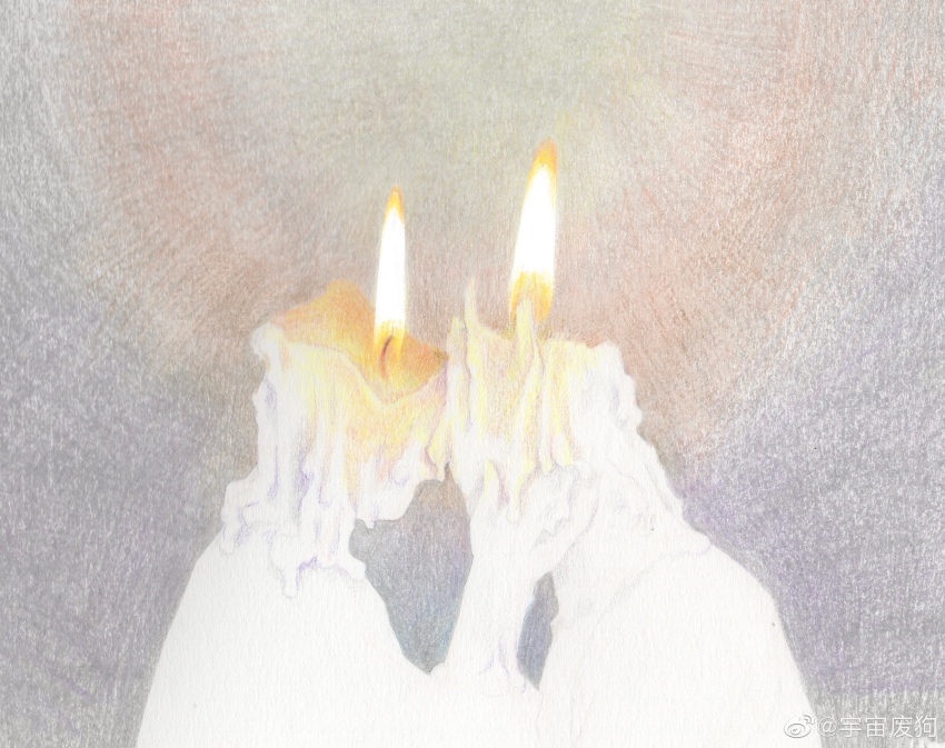 2others absurdres androgynous candle_head candlelight couple faceless from_side hand_on_another's_face heads_together highres lit_candle melting multiple_others original other_focus painterly symbolism upper_body yuzhou_fei_gou