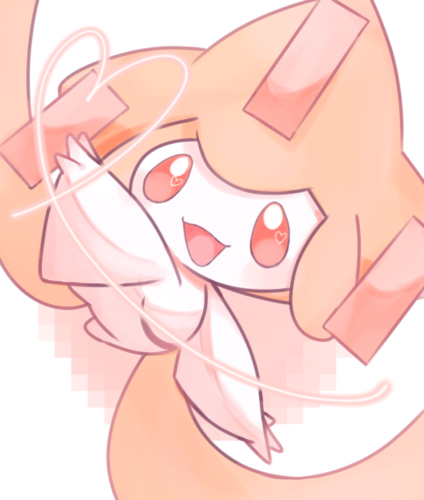 1other :3 alternate_color arm_up colored_skin commentary_request full_body happy heart highres jirachi open_mouth other_focus outstretched_arm partial_commentary pokemon pokemon_(creature) red_eyes shiny_pokemon simple_background smile solo tensaitou_tou white_background white_skin