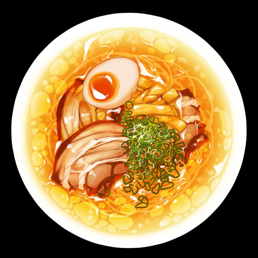black_background bowl food food_focus highres meat no_humans noodles original pleiades_pleiades ramen simple_background still_life