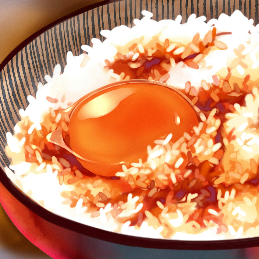 absurdres bowl egg_(food) egg_yolk food food_focus highres no_humans original pleiades_pleiades raw_egg rice rice_bowl still_life tamagokake_gohan