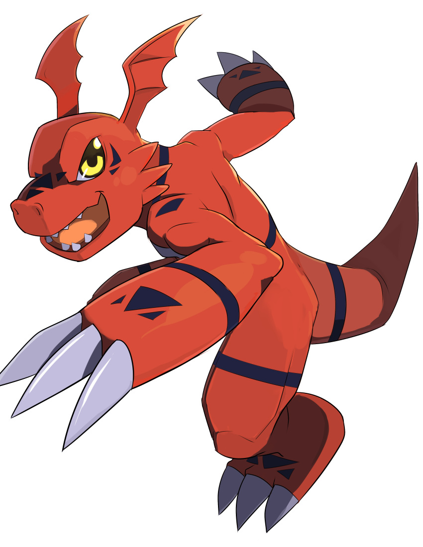 absurdres digimon digimon_(creature) guilmon highres looking_at_viewer no_humans open_mouth riza23 simple_background solo tachi-e transparent_background