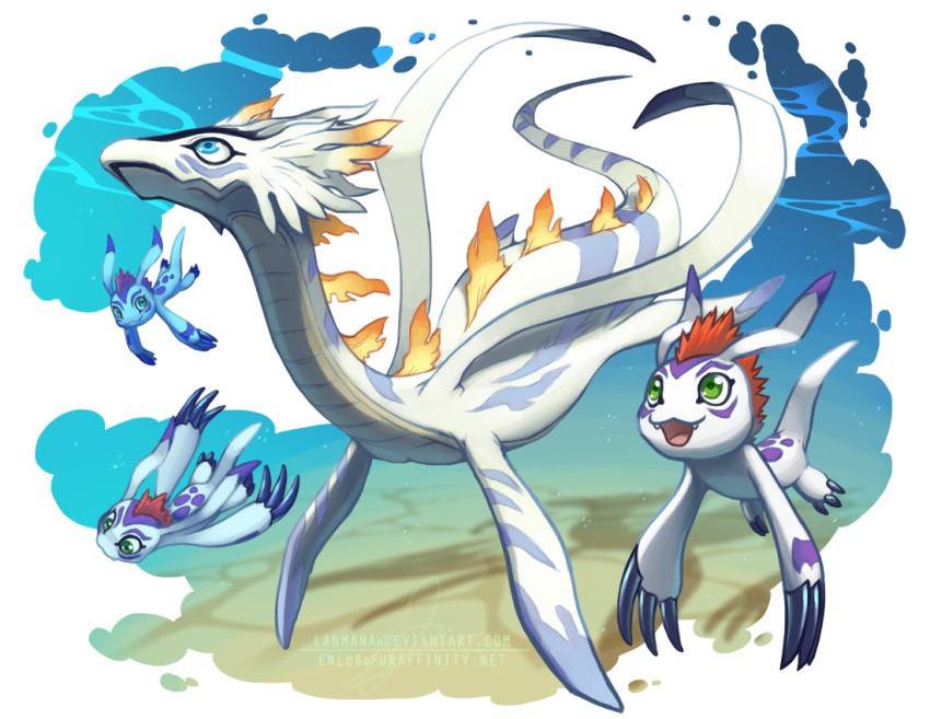 digimon digimon_(creature) gomamon lanmana no_humans open_mouth plesiomon swimming underwater water