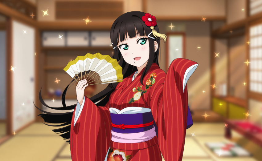 black_hair blush dress green_eyes kurosawa_dia long_hair love_live!_school_idol_festival_2 love_live!_sunshine!! smile yukata