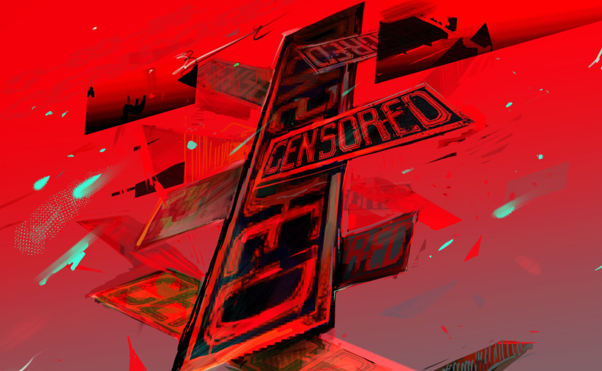 abstract aoruuto censored_(lobotomy_corporation) chain english_text highres lobotomy_corporation monochrome no_humans project_moon red_background red_theme text_focus