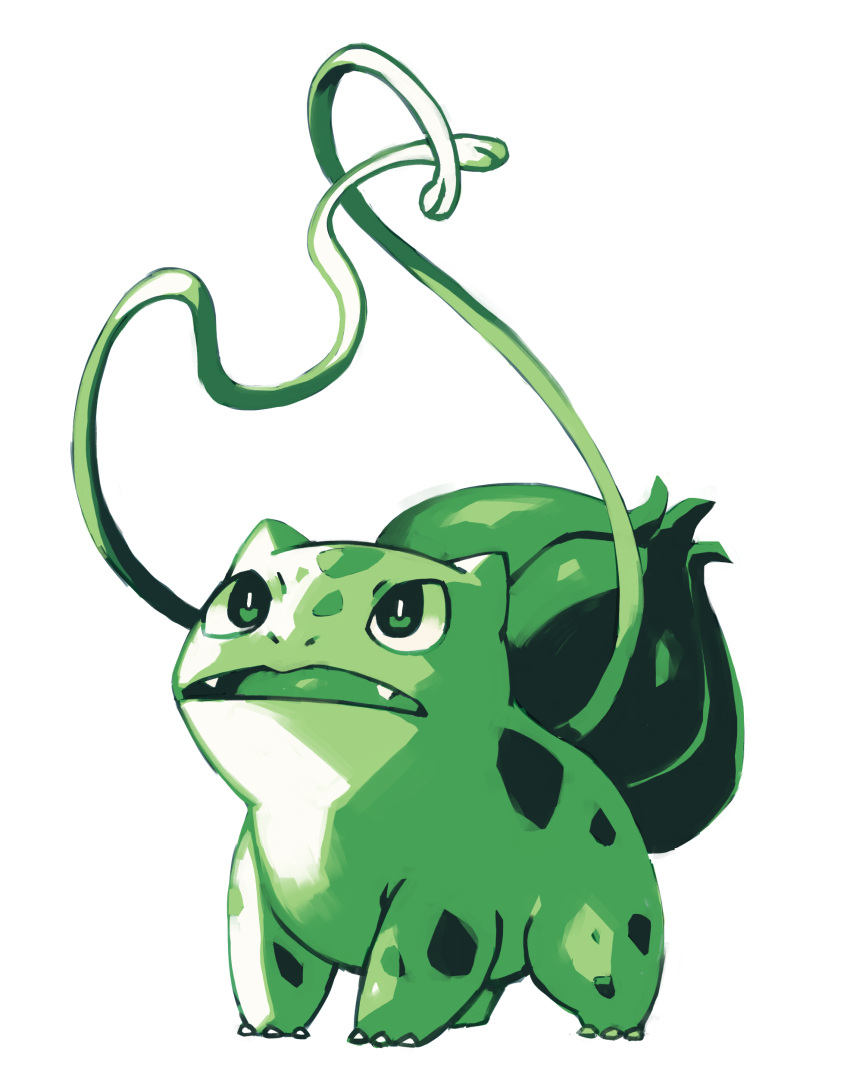 absurdres bluekomadori bulbasaur claws commentary creature english_commentary fangs highres monochrome no_humans nostrils open_mouth plant pokemon pokemon_(creature) simple_background vines white_background