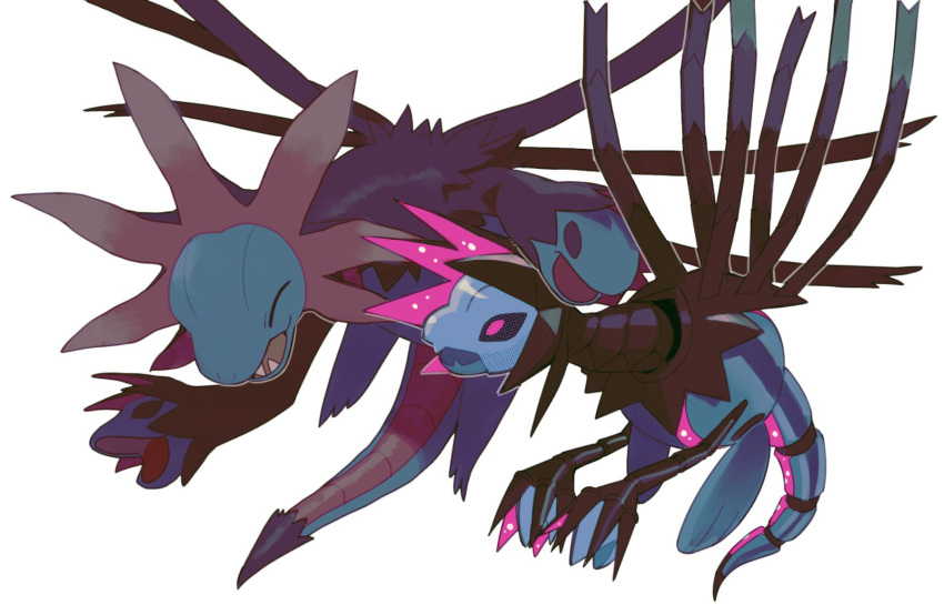 closed_eyes dragon extra_heads fangs highres hydreigon iron_jugulis no_humans open_mouth pokemon pokemon_(creature) simple_background tail v_(govvvvw) white_background wings