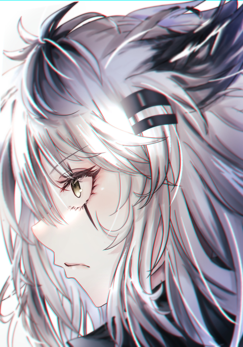 1girl absurdres amatoubun arknights commentary_request from_side grey_eyes grey_hair hair_ornament hairclip highres lappland_(arknights) long_hair profile scar scar_across_eye solo