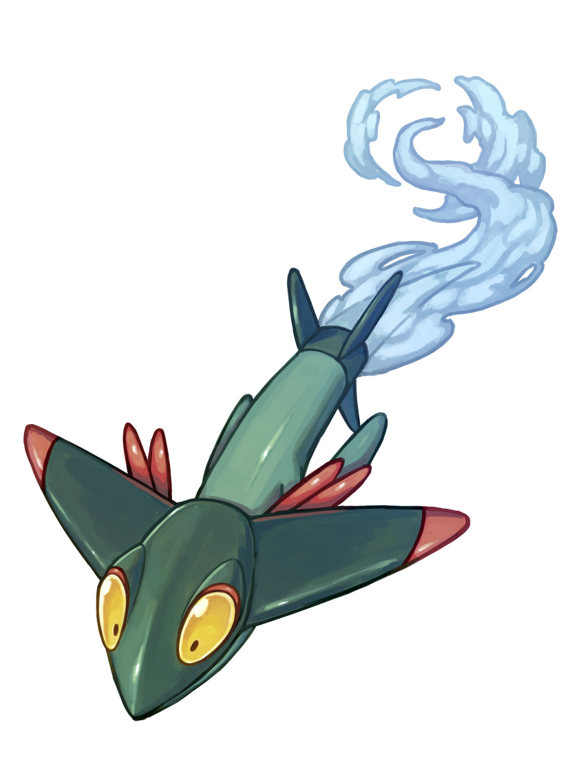 absurdres commentary_request dreepy full_body highres korean_commentary no_humans pokemon pokemon_(creature) raid_(donghyeok) simple_background smoke solo white_background yellow_eyes