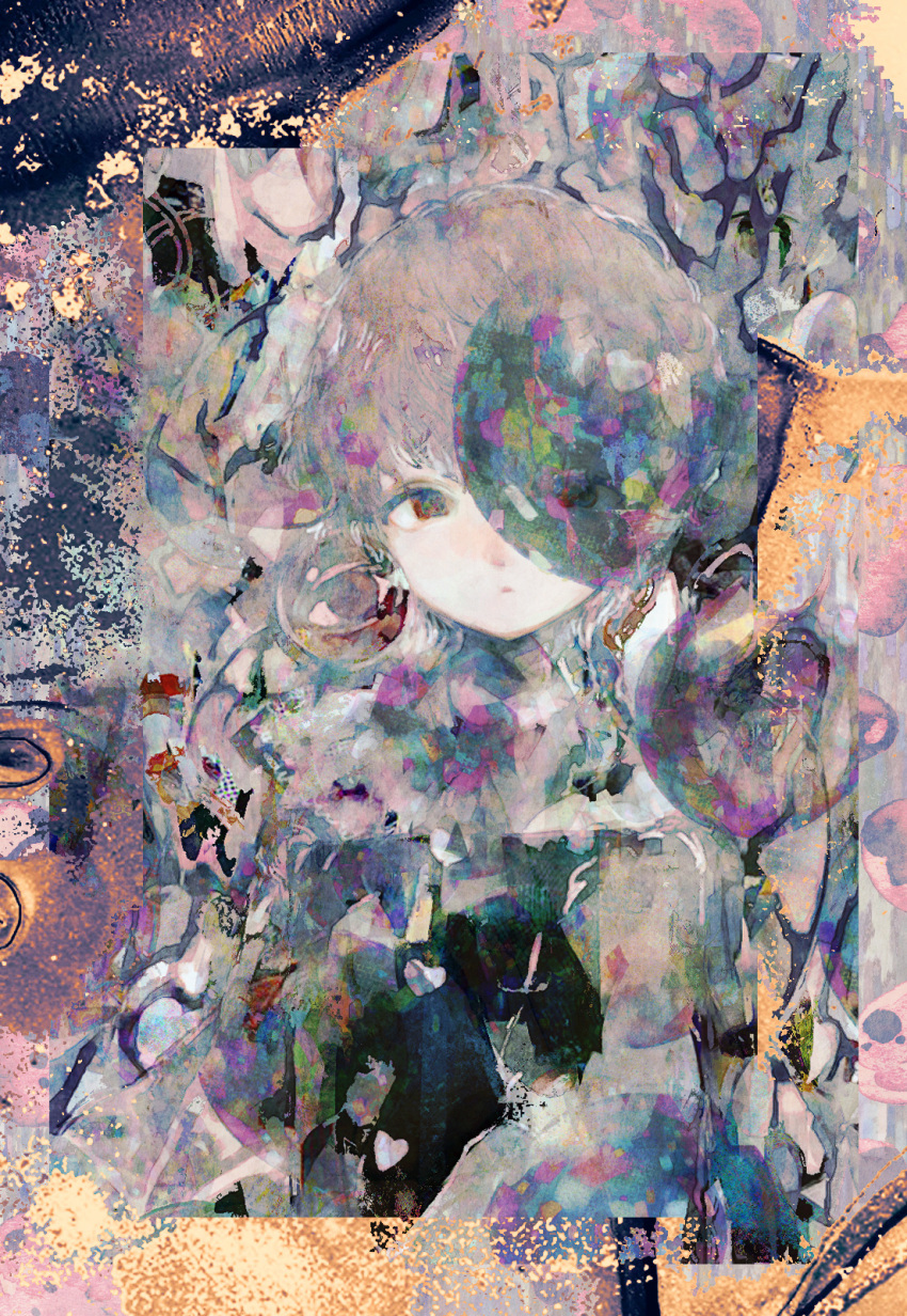 1girl abstract anabone closed_mouth highres komeiji_satori looking_at_viewer short_hair solo touhou upper_body