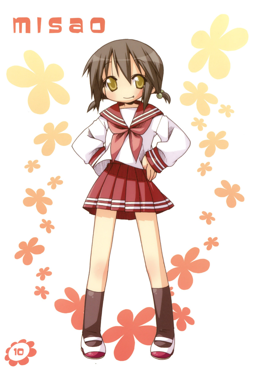 brown_hair fang highres kusakabe_misao lucky_star school_uniform seifuku short_hair twintails yellow_eyes yoshimizu_kagami