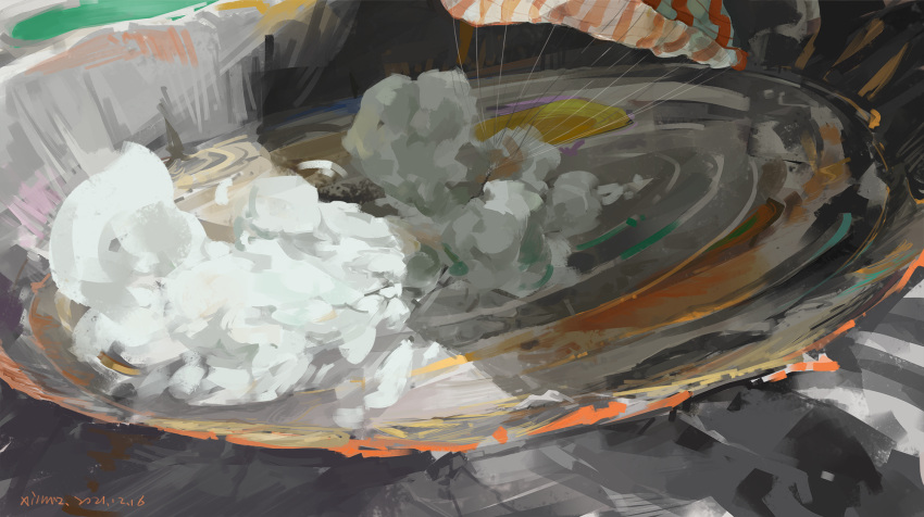 artist_name commentary crater dated dust_cloud highres no_humans original parachute scenery xilmo