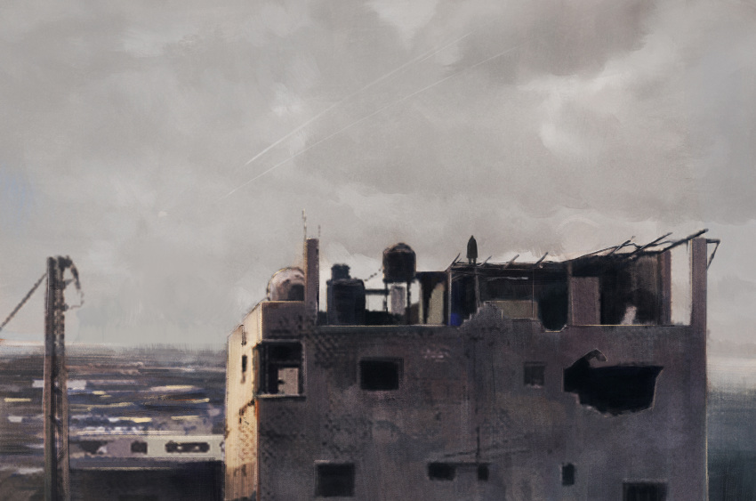 1other building clouds cloudy_sky contrail day facing_away from_behind highres kgt_(pixiv12957613) landscape original outdoors overcast ruins scenery sky standing very_wide_shot