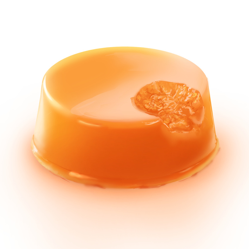 food food_bite food_focus gelatin highres making-of_available no_humans orange_theme original reflection shadow simple_background still_life takaillust white_background