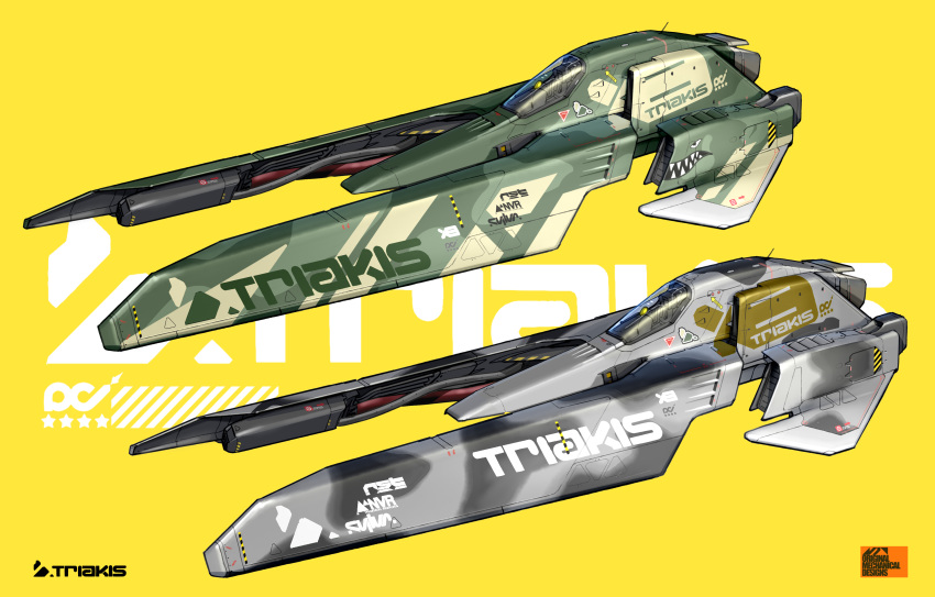 absurdres asterozoa canopy_(aircraft) highres no_humans redesign science_fiction spacecraft triakis_(wipeout) variations vehicle_focus wipeout yellow_background