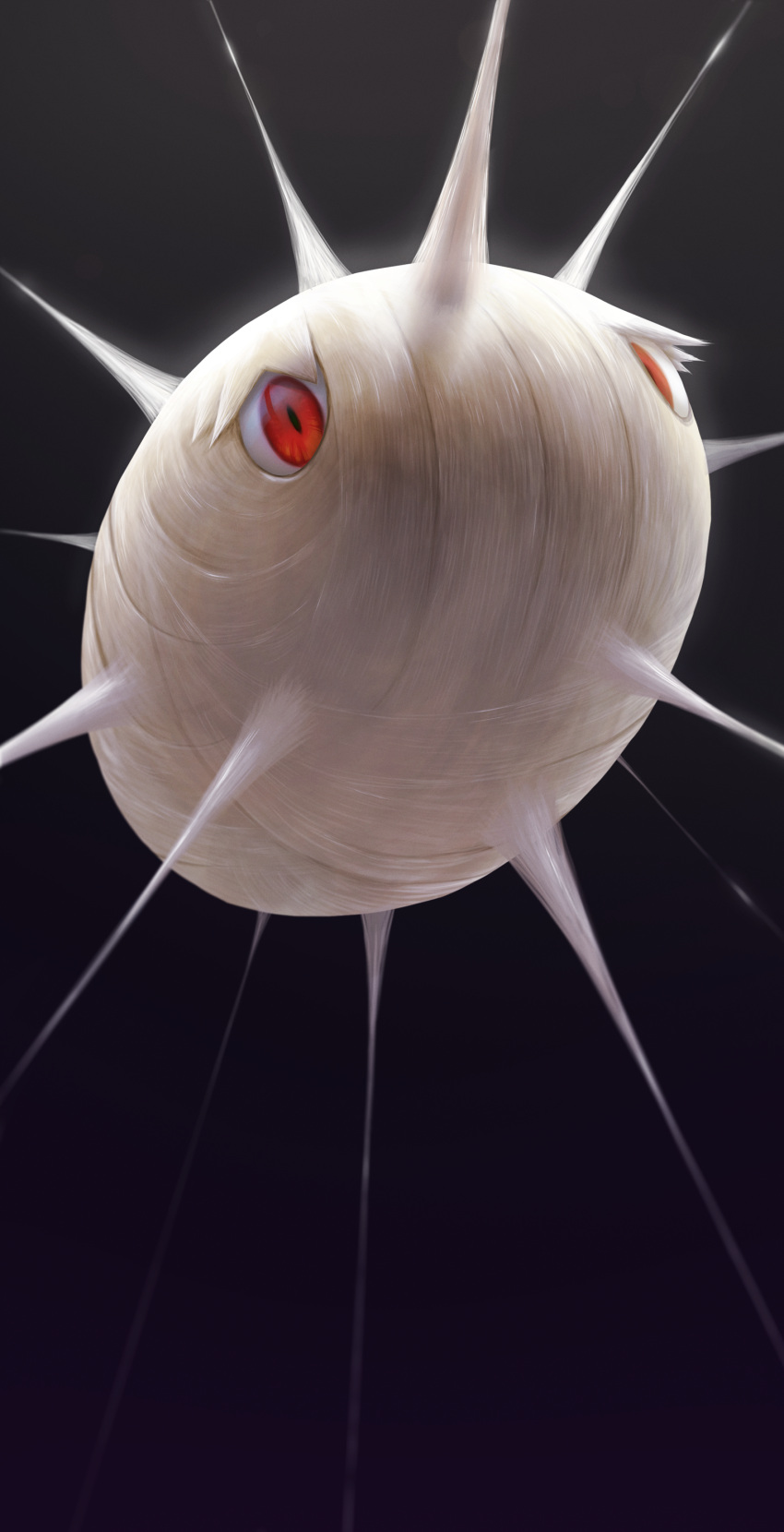 absurdres animal_focus backlighting black_background cocoon commentary_request from_below highres looking_down no_humans pokemon pokemon_(creature) red_eyes rend silcoon silk solo spikes