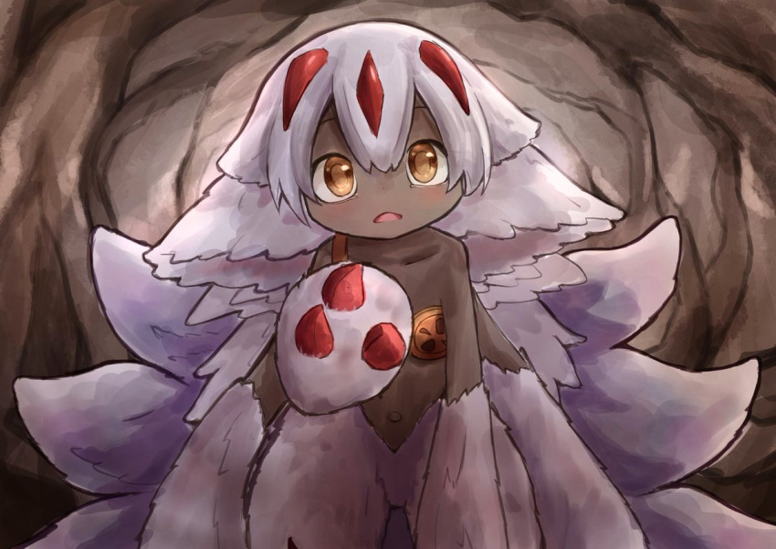 1girl arachnid arthropod_girl claws extra_arms extra_tails faputa furry furry_female illustrattyako made_in_abyss open_mouth spider_girl white_fur yellow_eyes