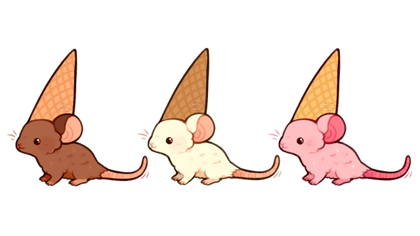 animal animal_focus artist_name food food_on_head from_side ice_cream_cone mouse no_humans object_on_head original simple_background smile spicymochi white_background
