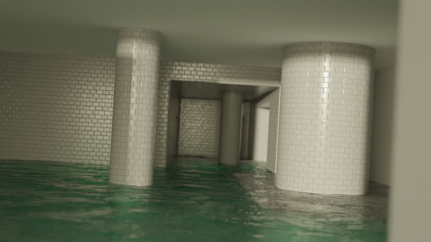 backrooms_(creepypasta) ceiling dream_pool hallway highres immersed indoors partially_submerged pool reflection reflective_water scenery submerged tile_ceiling tile_floor tile_wall tiles water