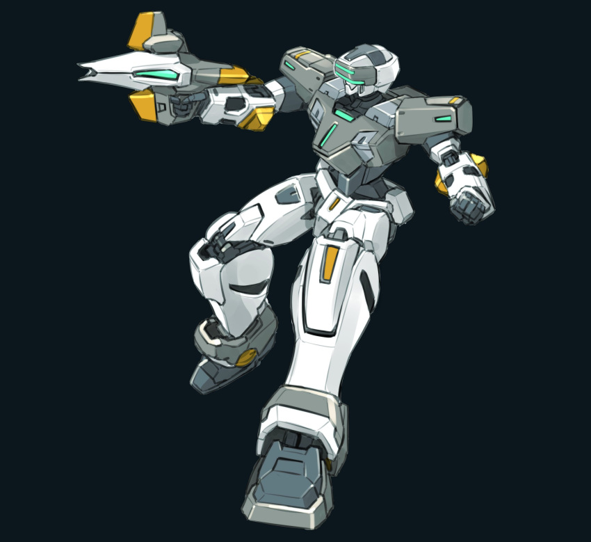 assault_visor black_background clenched_hand gun highres holding holding_gun holding_weapon ishiyumi looking_ahead mecha robot science_fiction simple_background solo temjin virtual_on weapon
