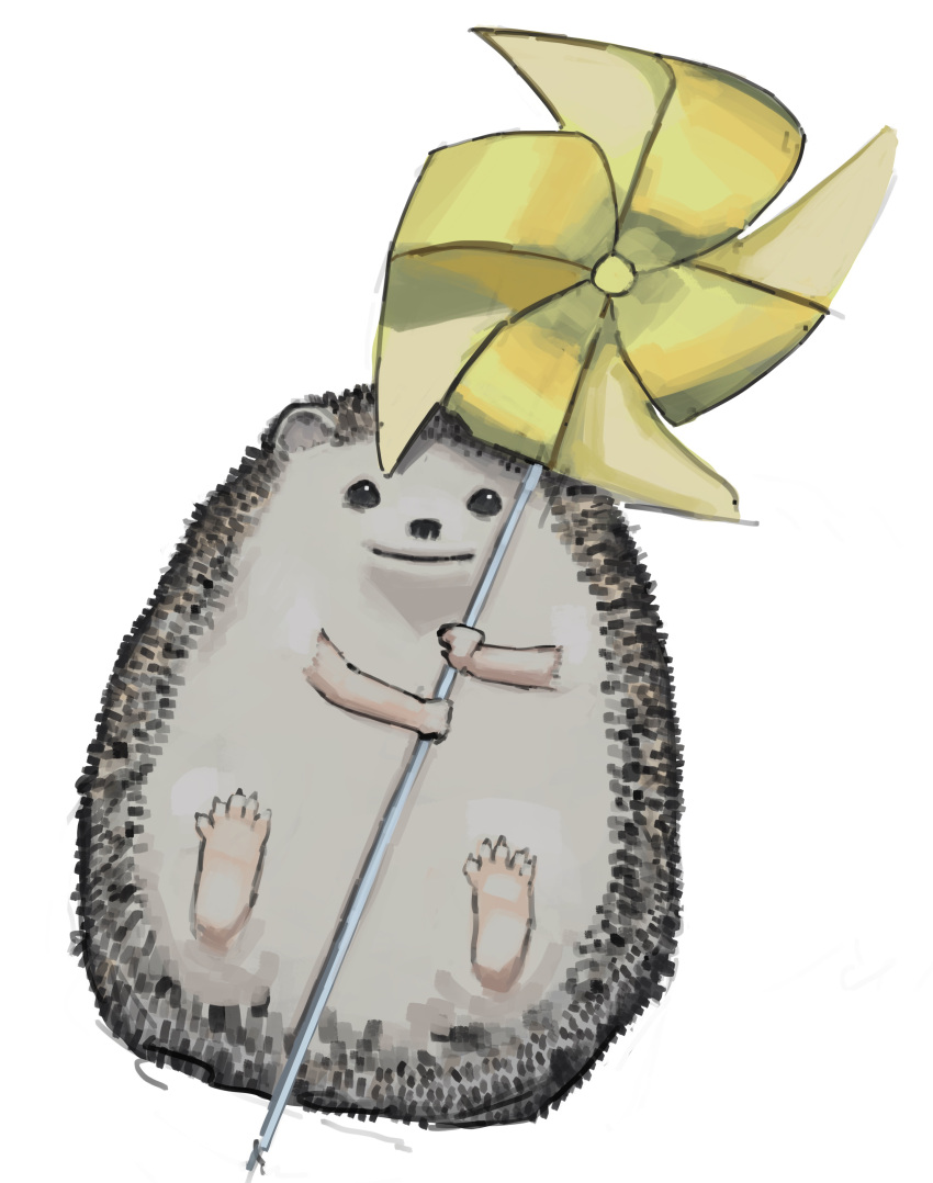 absurdres animal_focus closed_mouth commentary dated_commentary hedgehog highres holding holding_pinwheel looking_at_viewer no_humans original pinwheel potatomochii simple_background smile white_background