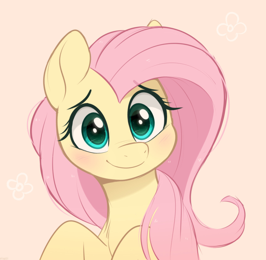 1girl blue_eyes fluttershy higgly.town.hero highres long_hair looking_at_viewer my_little_pony my_little_pony:_friendship_is_magic no_humans pegasus pink_hair simple_background solo upper_body yellow_fur