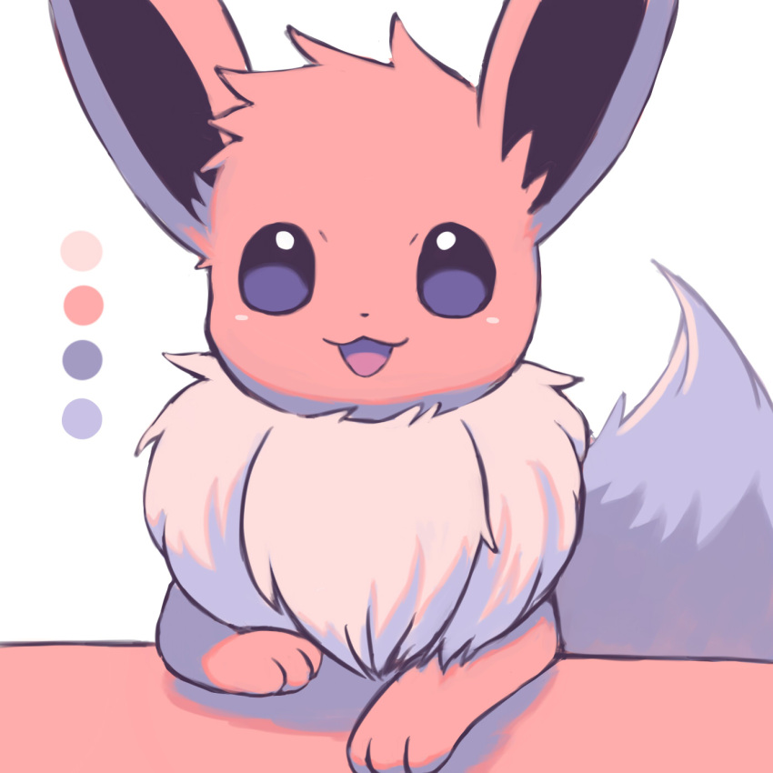 :d color_guide commentary_request eevee happy highres ibusaki_(ivu) looking_at_viewer no_humans open_mouth pokemon pokemon_(creature) smile solo tongue white_background