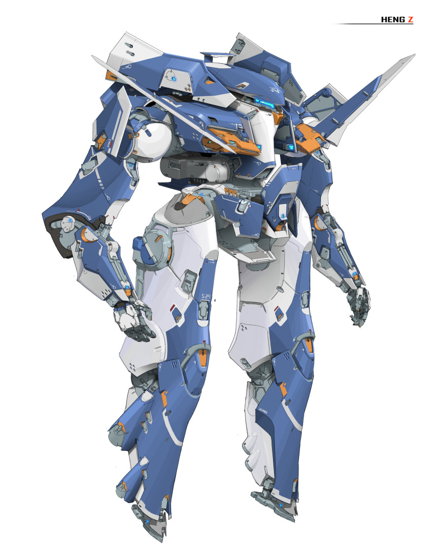 absurdres artist_name assault_visor chinese_commentary from_side full_body glowing heng_z highres mecha no_humans open_hands original robot solo white_background