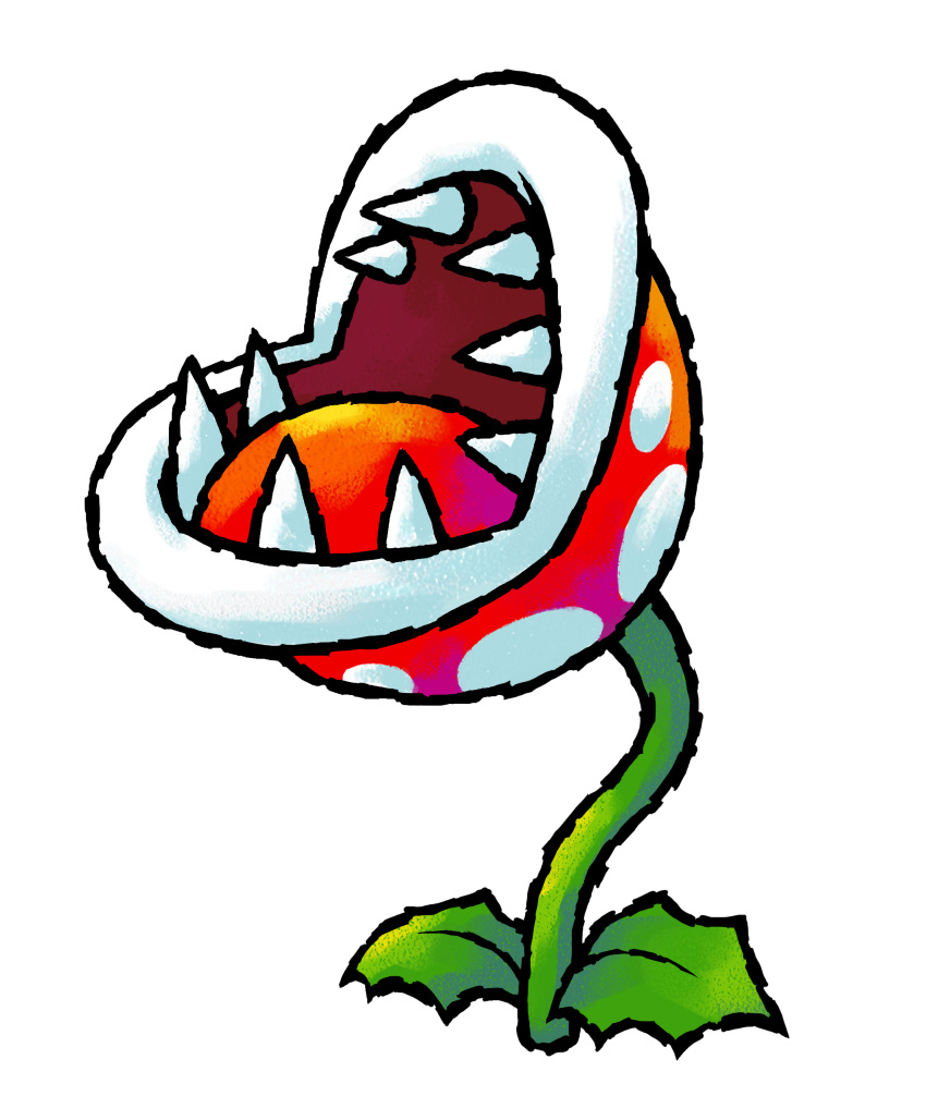 absurdres carnivorous_plant highres leaf no_humans official_art open_mouth piranha_plant plant sharp_teeth simple_background solo super_mario_bros. teeth white_background yoshi's_island_ds