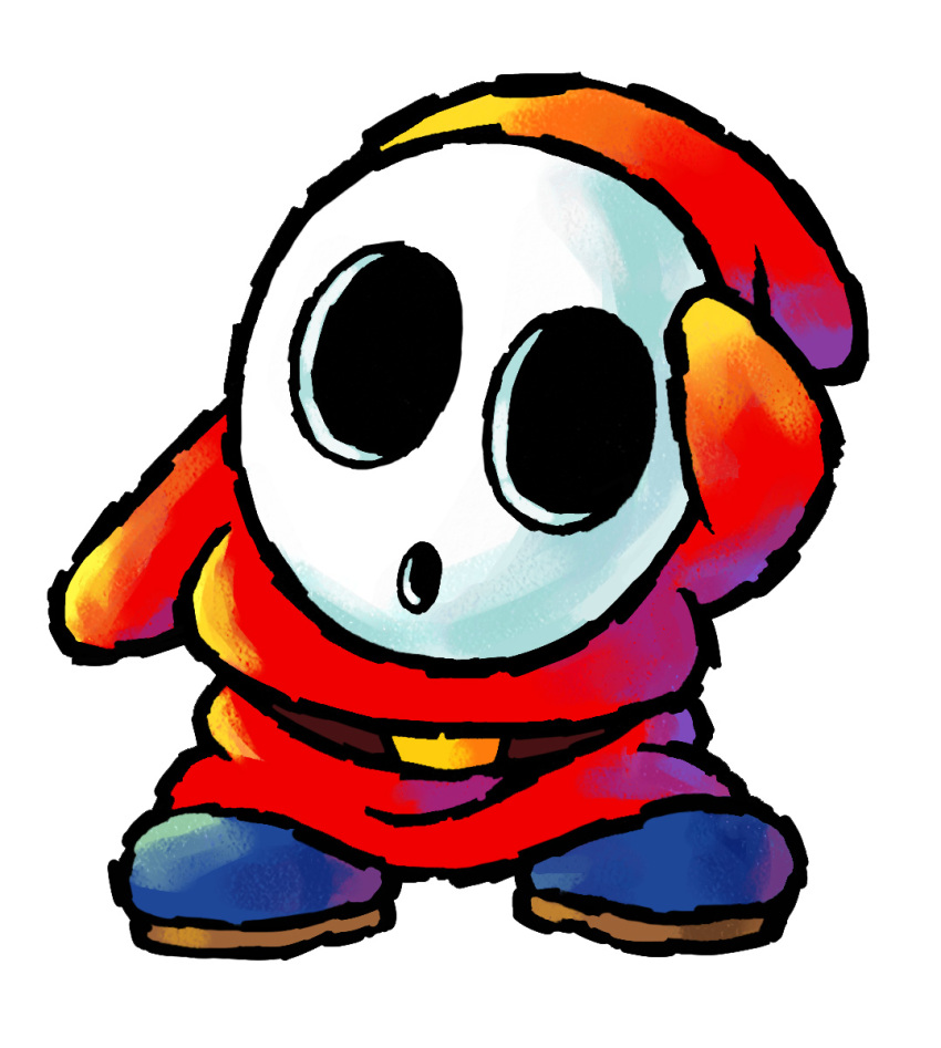 1boy belt blue_footwear boots brown_belt highres mask official_art red_tunic shy_guy simple_background solo super_mario_bros. white_background yoshi's_island_ds