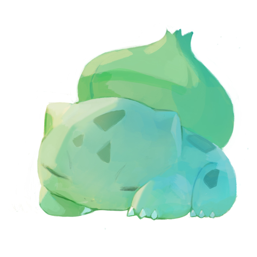animal_focus bulbasaur claws closed_eyes closed_mouth highres no_humans nostrils pokemon pokemon_(creature) sleeping solo toiku white_background