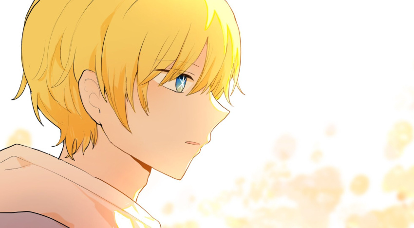 1boy akirarec blonde_hair blue_eyes chinese_commentary commentary_request from_side hair_between_eyes highres hoshino_aquamarine male_focus oshi_no_ko parted_lips portrait profile short_hair sidelocks solo white_background