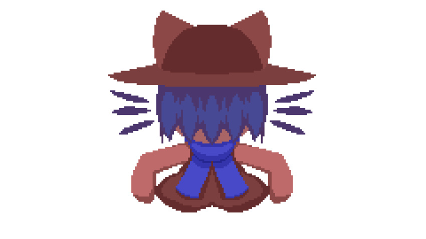 1other :3 animal_ears animal_hat animated animated_gif avolicis blue_hair blue_scarf bouncing brown_headwear brown_tunic cat cat_ears cat_hat chibi closed_mouth english_commentary full_body fumo_(doll) hat highres long_sleeves niko_(oneshot) oneshot_(game) other_focus pixel_art scarf sleeves_past_wrists smile solo spinning transparent_background tunic whiskers yellow_eyes